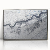 Mid-century modernist art depicting South Dakota scenery in muted earth tones on a framed acrylic print.