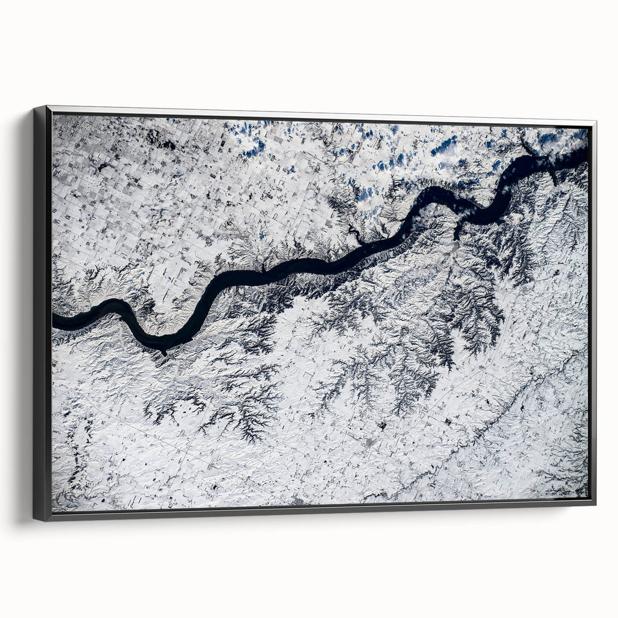 Black and white landscape art painting of South Dakota on framed canvas, suitable for bedroom wall decor.
