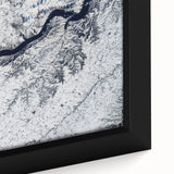 Extra large framed canvas featuring a textured depiction of South Dakota scenery in black with vibrant color accents.