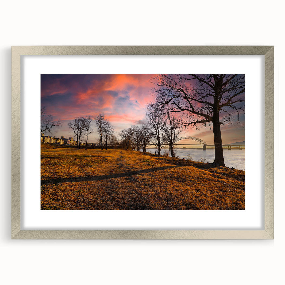 Textured abstract art print of Memphis skyline in muted earth tones on a framed canvas, suitable for bedroom art.