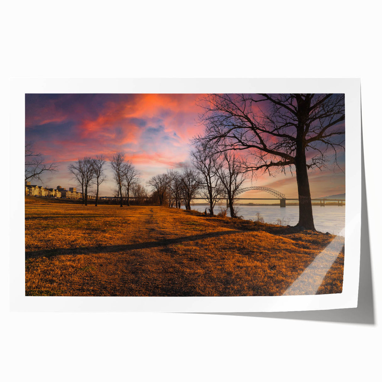 Extra large rolled print of Memphis skyline in muted earth tones, ideal for art wall dining room.