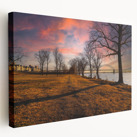 Large stretched canvas of Memphis skyline in muted earth tones, ideal for kitchen wall art.