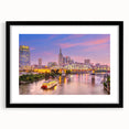 Extra large textured abstract art print of Nashville skyline in vibrant colors on a framed canvas.