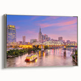 Framed canvas depicting a vintage Nashville landscape in colorful hues, ideal for living room decor.