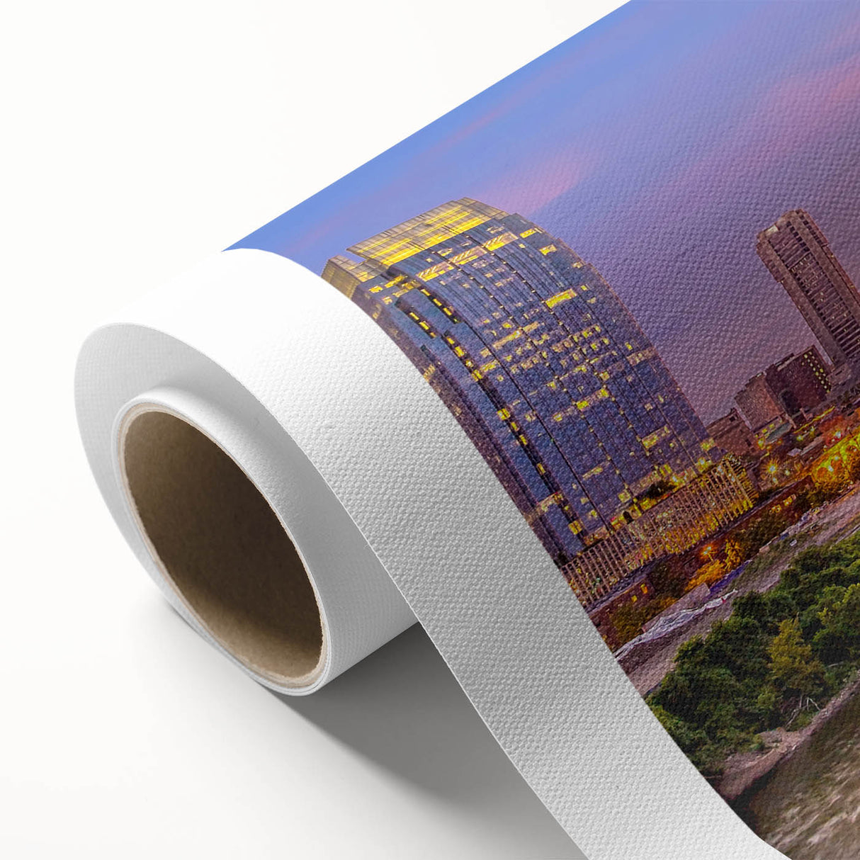 Art deco poster of Nashville skyline in pastel shades on rolled canvas, ideal for nursery wall art.