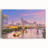 Black and white stretched canvas of Nashville skyline, suited for kitchen wall art.