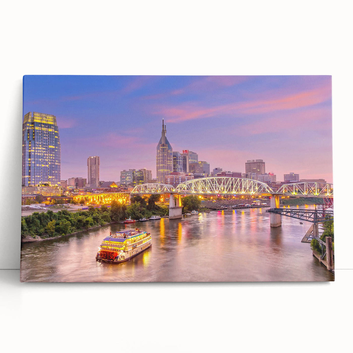 Black and white stretched canvas of Nashville skyline, ideal for kitchen wall art.