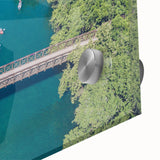 Large abstract depiction of Austin, Texas in muted earth tones on acrylic glass, ideal for dining room art.