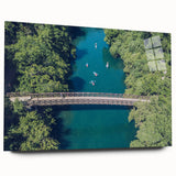 Large abstract wall art of Austin, Texas skyline in muted blue tones on acrylic glass.