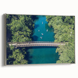 Landscape art painting of Austin, Texas on framed canvas, featuring vibrant colors against a black background.