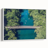 Vintage poster art of Austin skyline in colorful hues on a large framed canvas, ideal for living room decor.