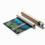 Extra large rolled print of Austin, Texas scenery with vibrant floral elements, ideal for classy bathroom wall art.