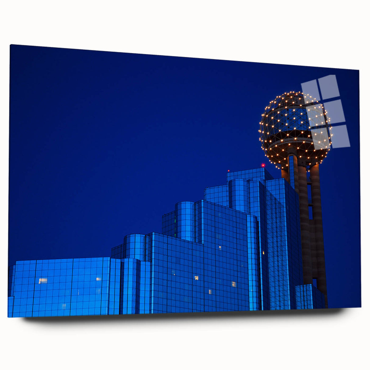 Large abstract wall art depicting the Dallas skyline in vibrant hues on acrylic glass.