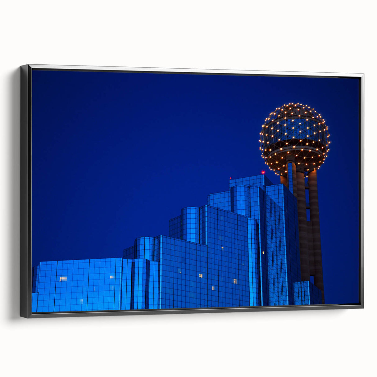 Black and white vintage poster art of Dallas skyline on framed canvas, suitable for bedroom wall decor.