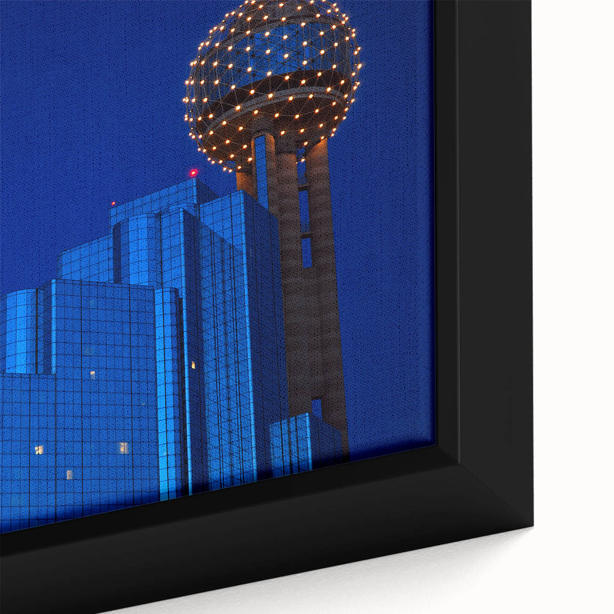 Framed canvas depicting a textured, colorful depiction of the Dallas skyline, ideal for extra large living room wall art.