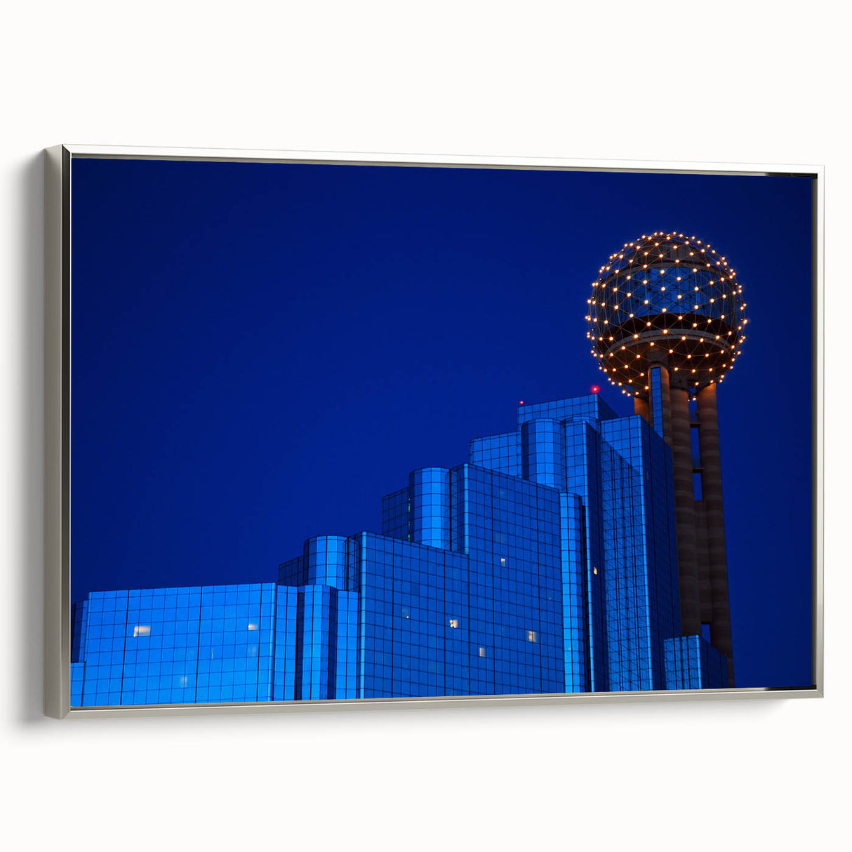 Framed canvas featuring a colorful Dallas landscape in vintage poster style, ideal for enhancing a modern living space.