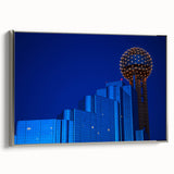 Framed canvas featuring a colorful Dallas landscape in vintage poster style, ideal for enhancing a modern living space.