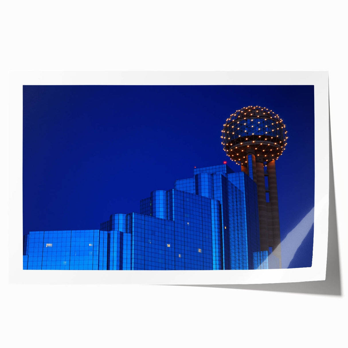 Dallas skyline in muted gray and blue tones on a rolled canvas, suitable as art wall dining room decor.