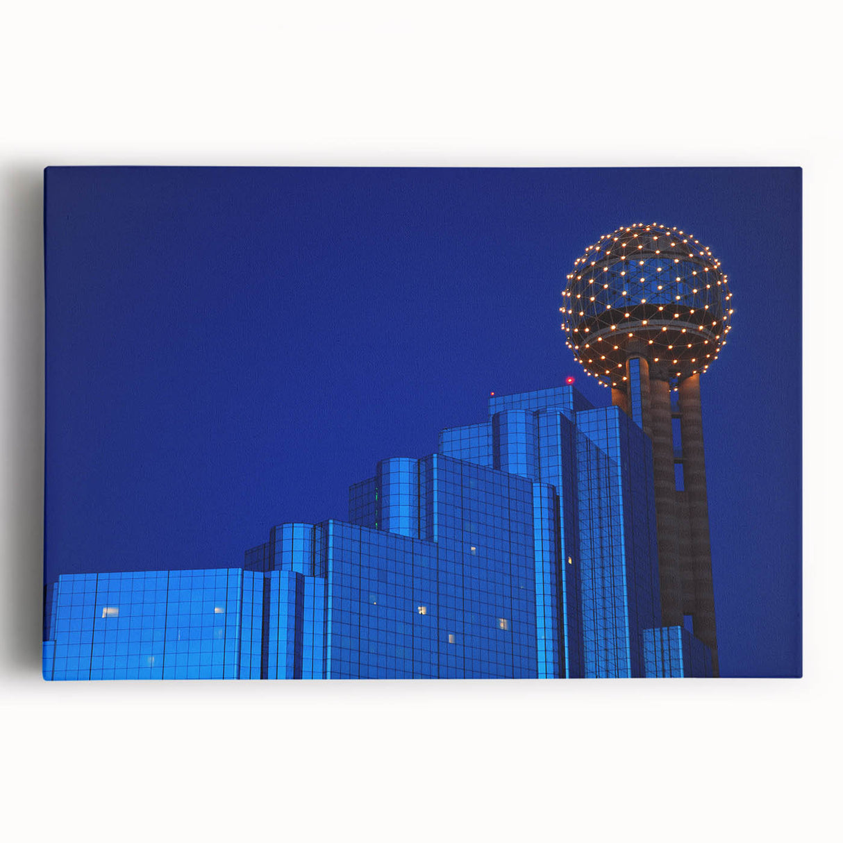 Black and white stretched canvas of Dallas skyline, ideal for kitchen wall art.