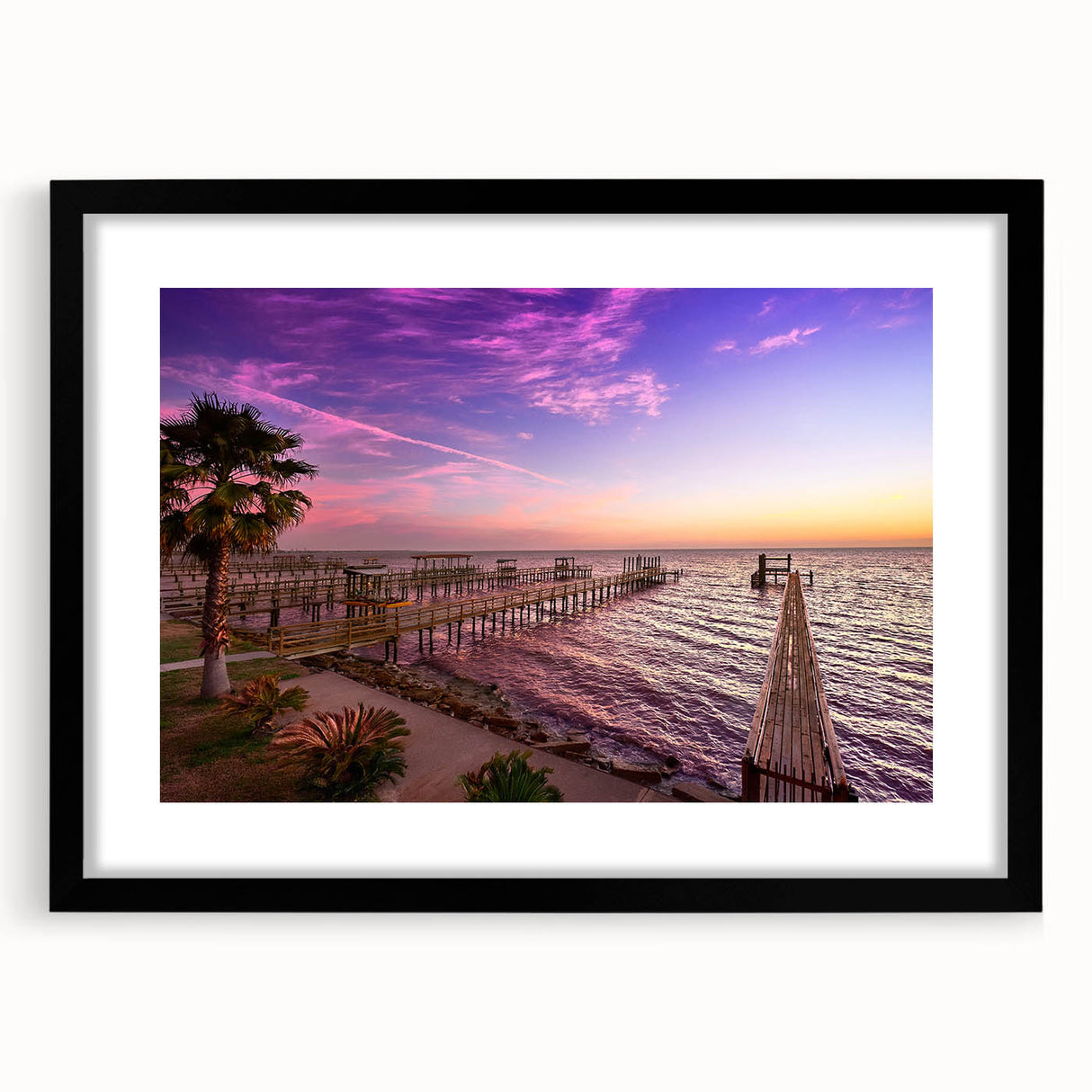 Extra large, abstract art print of Houston skyline in vibrant, colorful hues on a black framed canvas.