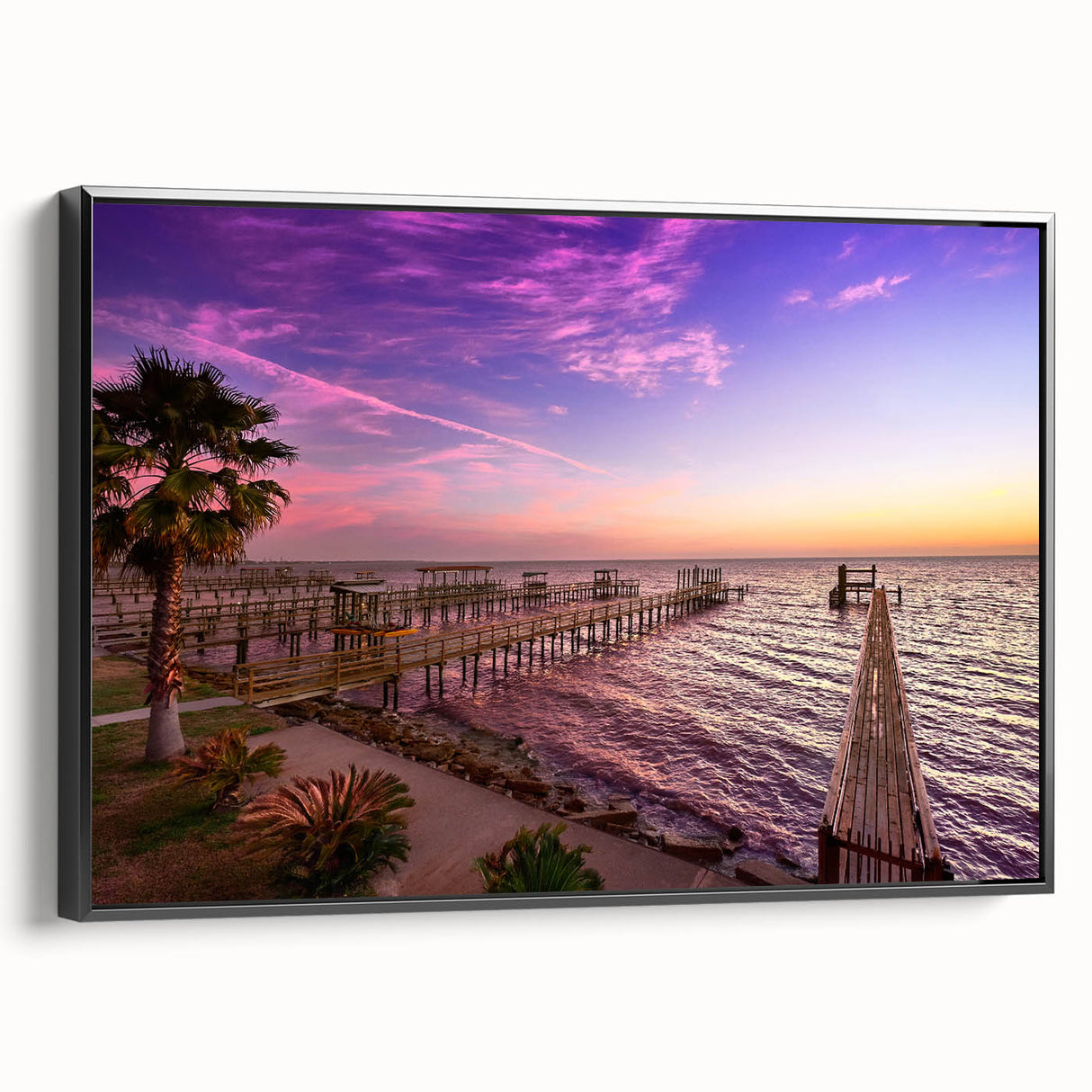 Black and white framed canvas featuring a vintage-style Houston landscape, ideal for bedroom decor.