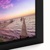 Close-up of extra large framed canvas depicting textured, colorful Houston skyline on black background.