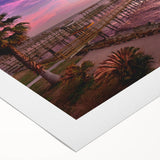 Art deco poster of Houston skyline in muted gold and blue tones on rolled canvas, suitable for dining room wall art.