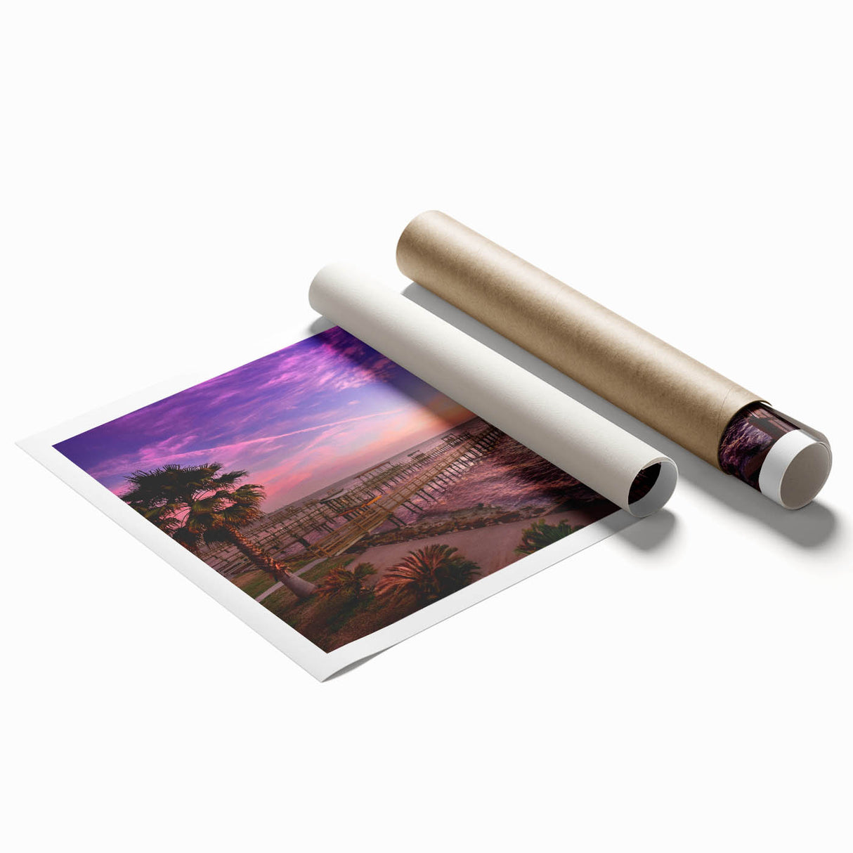 Extra large rolled print of Houston skyline with muted gray and blue tones, ideal for classy bathroom wall art.