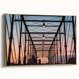 Framed canvas wall art featuring a vintage-style landscape of San Antonio, Texas in muted gold and black tones.