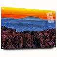 Acrylic print of Bryce Canyon with vivid red and orange rock formations, ideal for enhancing dining room decor.
