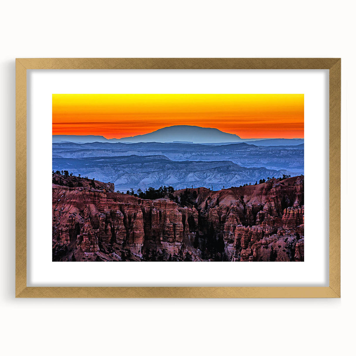 Extra large framed wall art of Bryce Canyon in textured abstract style, featuring earth tones, ideal for living room decor.