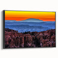 Black and white framed canvas of Bryce Canyon landscape in a vintage poster style, ideal for bedroom wall decor.