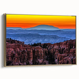 Framed canvas depicting the Bryce Canyon in Utah with vintage poster art style, featuring muted earth tones.