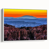 Vintage poster art of Bryce Canyon in vibrant red and orange tones, framed canvas, suited for large living room walls.