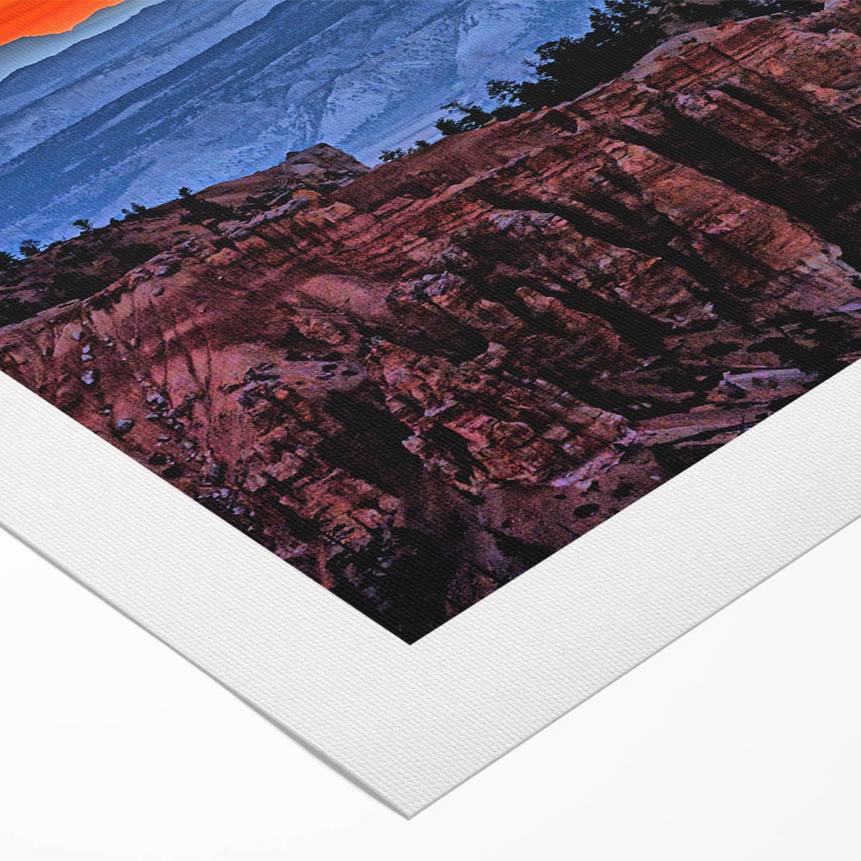 Art deco poster of Bryce Canyon in red and orange tones on rolled canvas, suitable for dining room wall art.