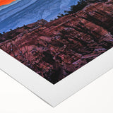 Art deco poster of Bryce Canyon in red and orange tones on rolled canvas, suitable for dining room wall art.