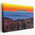 Bryce Canyon landscape on large stretched canvas with vibrant orange and red tones, suitable for kitchen wall art.