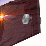 Large abstract wall art of Canyonlands with vibrant orange and red tones on acrylic glass, ideal for dining room decor.