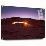 Acrylic print of Canyonlands, USA with rich orange and red hues, ideal for bedroom or dining room decor.