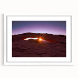 Abstract art print of Canyonlands with vibrant earth tones on a framed white mat, ideal for dining room decor.