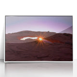 Acrylic print of Canyonlands with muted earth tones in an art deco style, ideal for modern art wall decor.