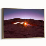 Framed canvas depicting a vintage-style landscape of Canyonlands in muted gold and black tones, ideal for bedroom wall art.