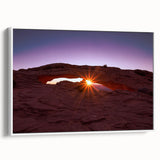 Vintage poster art of Canyonlands featuring vibrant colors on a white-framed canvas, ideal for living room decor.