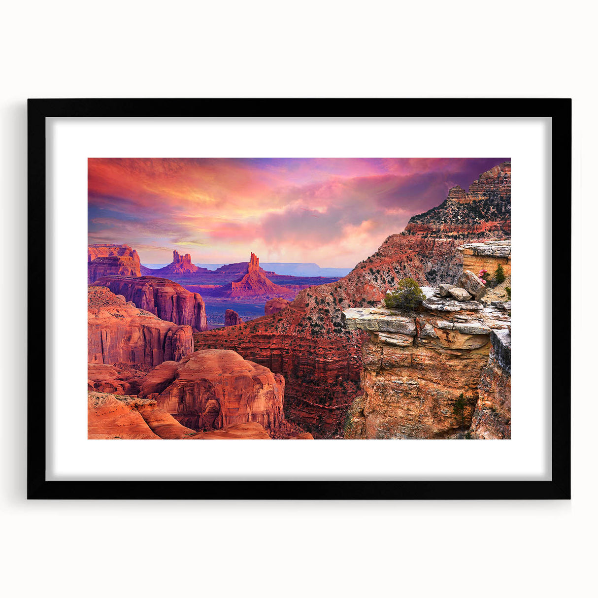 Extra large framed wall art depicting an abstract interpretation of Zion National Park in vibrant, textured colors.
