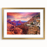 Extra large abstract art print of Zion landscape, featuring textured brush strokes in earthy tones, framed in gold.