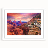 Abstract art print of Zion National Park in muted earth tones on a framed white mat, ideal for dining room decor.