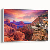 Vintage poster art of Zion National Park in vibrant colors on a large framed canvas, ideal for living room decor.