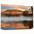 Acrylic glass print of a serene Vermont landscape in subdued green and blue tones, suitable for bedroom or dining room decor.