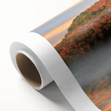 Art Deco style poster of Vermont scenery on rolled canvas, displaying soft green and blue tones.