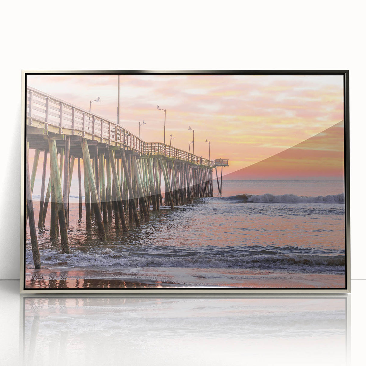 Large art print of a Virginia landscape in muted earth tones on a silver-framed acrylic, ideal for modern nursery wall art.